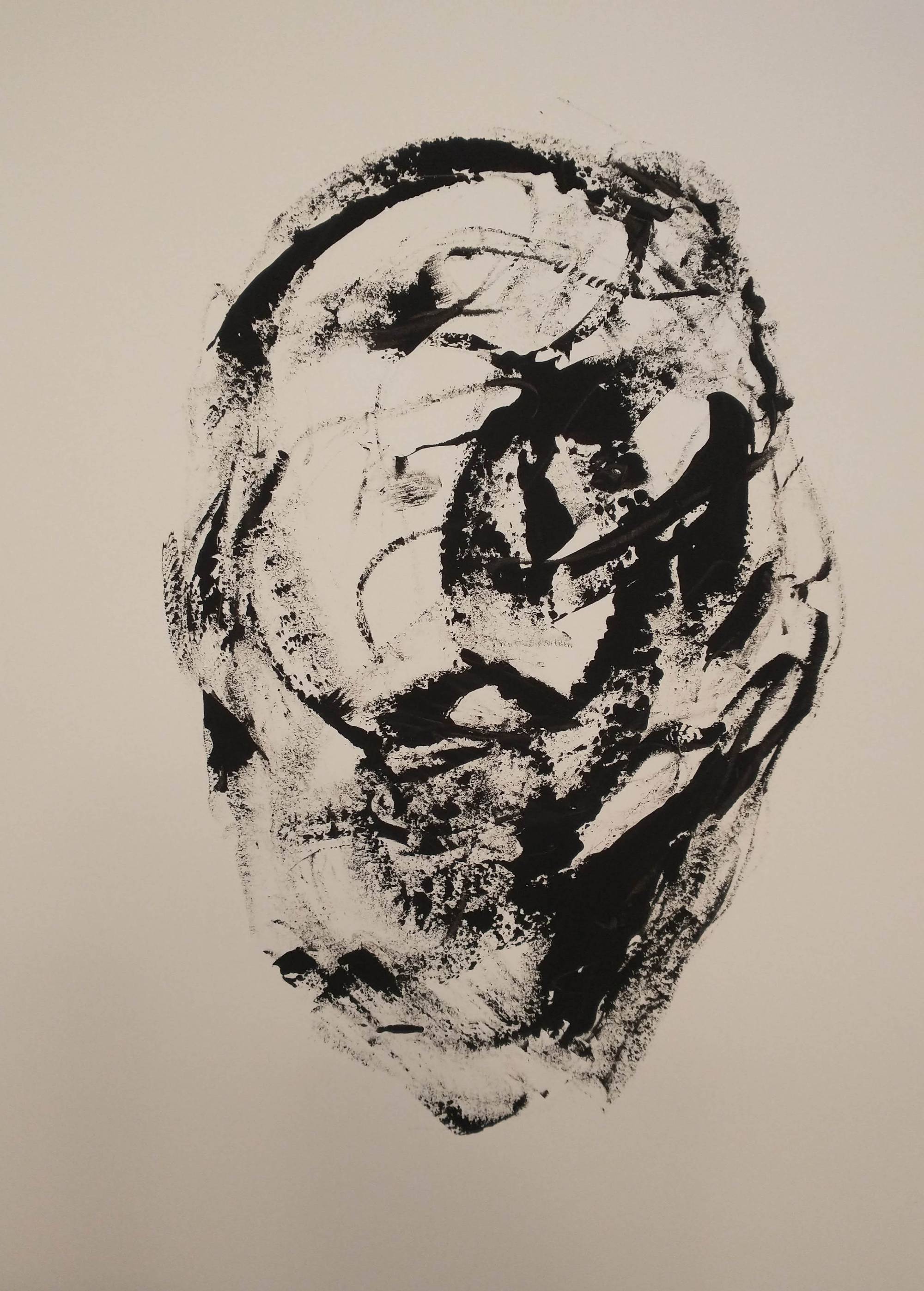 Black ink gesture drawing of face
